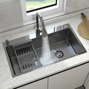 28"/30"/32" Silver Kitchen Sink Stainless Steel Single Bowl Drop In Top Mount with Faucet