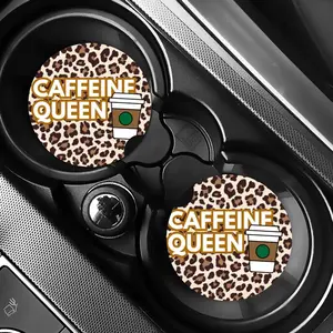 Caffeine Queen Car Coaster Set neoprene Leopard Print Design for Car Cup Holders