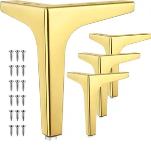 Furniture Legs Metal Feet Cabinet Legs 4-6.7Inch Triangle Feet Replacement Dresser Legs Set of 4 with Screws Included Gold Finish