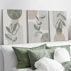 3 Counts Wood Framed Canvas Boho Botanical Wall Art, Sage Green Wall Decor, Ready To Hang, Waterproof Canvas Wall Art, Artwork Wall Painting For Gift, Wall Picture for Living Room, Bedroom, Dining Room, Corridor,  Home And Dormitory Decoration