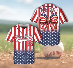 USA 250th Anniversary 1776-2026 Baseball Jersey, Custom Your Name American Flag Bow Jersey, Patriotic Stars Stripes Shirt, 4th of July Outfit, Unique Gift for Men Women, Sport Fan Apparel