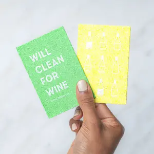 Biodegradable Pop-Up Sponge Set of 2 - Green & Yellow | Will Clean for Wine | Funny Eco-Friendly Sponges for Wine Lovers | Cotton Household Cleaning Sponge
