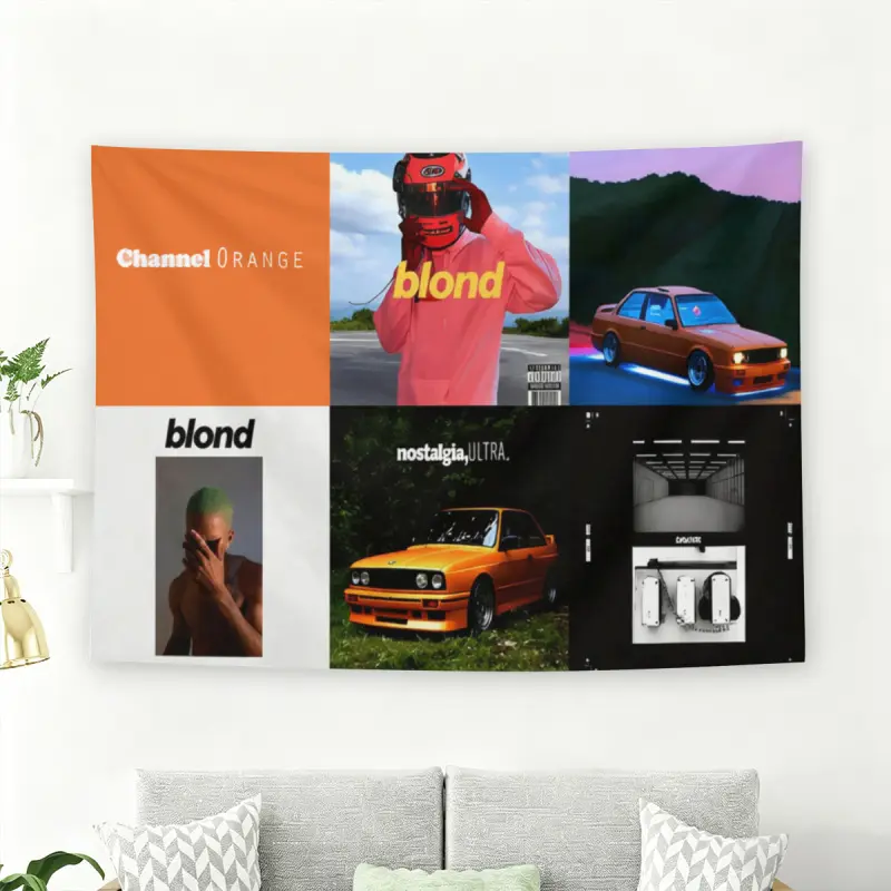 Frank Ocean Album Collage Wall Flag, Channel Orange and Blond Art Decorative Tapestry, R&B Fan Room Decor, Wall Tapestries, Tapestry Wall Hanging