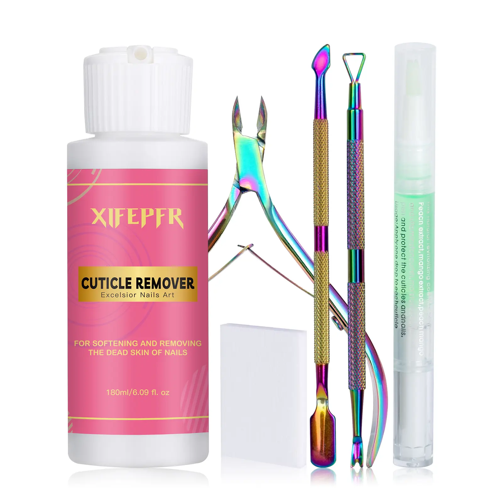 XIFEPFR Cuticle Remover Kit - 6.09 Oz Cuticle Remover Cream with Cuticle Trimmer, Nipper, Pusher, Cuticle Oil Pen for Professional Manicure Nail Care Home DIY, Gifts for Women