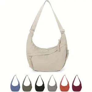 Women's Lightweight Nylon Crescent Crossbody Luna Bag - Adjustable Sling Strap, Snap Closure, Machine Washable Casual Hobo Purse for Everyday Use, Multiple Colors (White, Black, Green, Blue, Red, Grey), Purse Strap Crossbody, Neutral Color Accessory