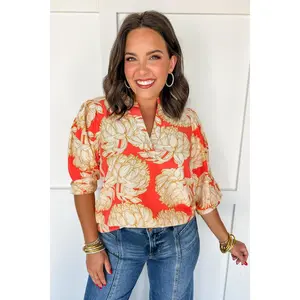 Mary Square Tamryn Top in Fall Floral Fire