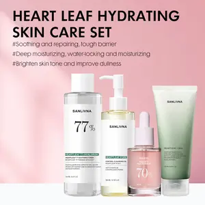 Heart Leaf Facial Skincare Set, Face Cleanser Oil Toner Serum, Soothing Hydrating Deep Cleansing Moisturizing for All Skin Types