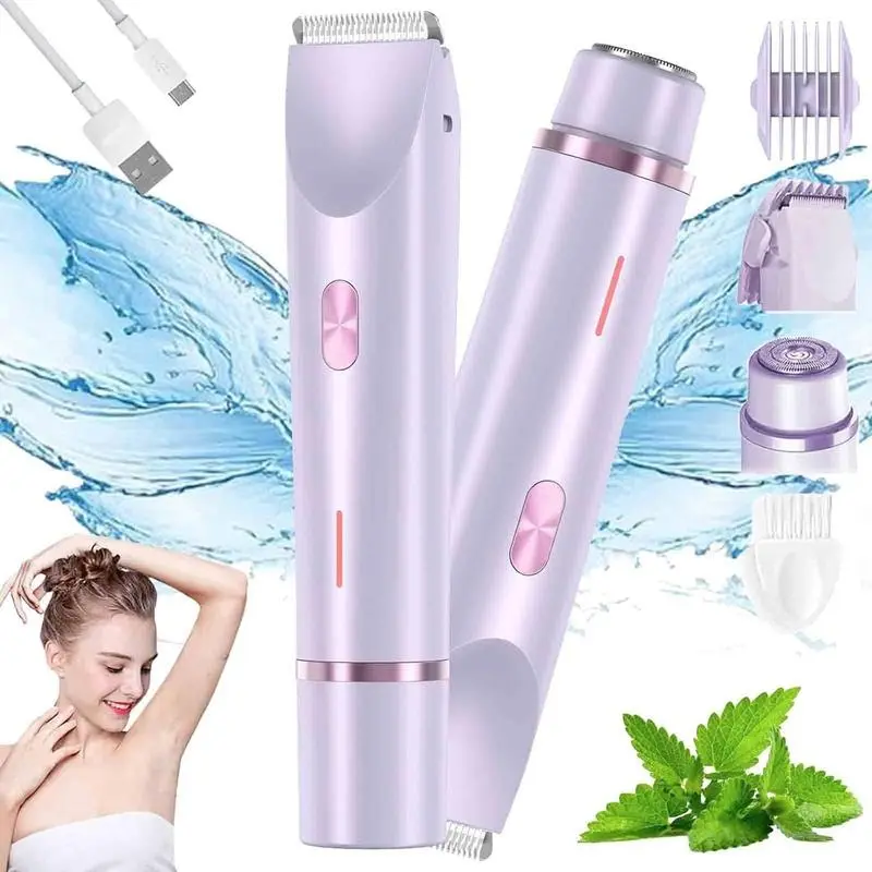 2 in 1 Women's Cordless Body Shaver & Bikini Trimmer Combo, USB Rechargeable Waterproof Hair Remover, Ipx7 Water-Resistant Gift for Women
