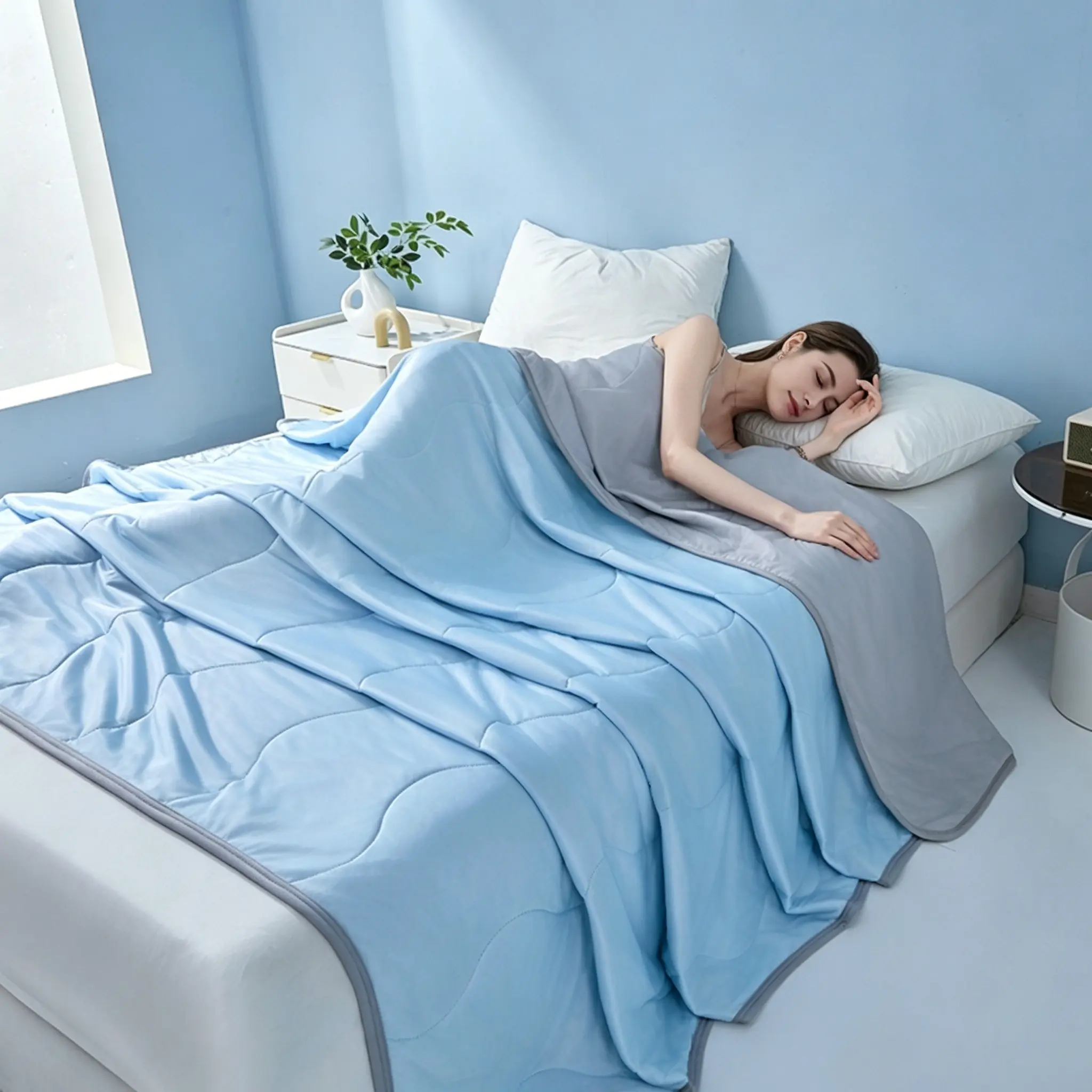 Air Conditioner Cooling Blanket (90"x90" Queen Size), Summer Cool Bedding for Hot Sleepers, Breathable Lightweight Blanket, Summer Ac Blanket