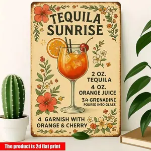 Aluminum Vintage Wall Decor for Kitchen Bar Home Pub Retro Metal Sign Art Deco Tequila Sunrise Cocktail Theme Party Wall Decor Plaque