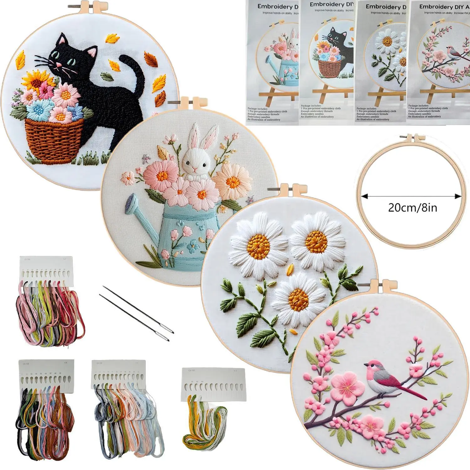 Beginner-Friendly Animal Embroidery Kit with Textured Faux Fur & Floral Motifs - DIY Cotton Craft Project for Home Decor with English Guide