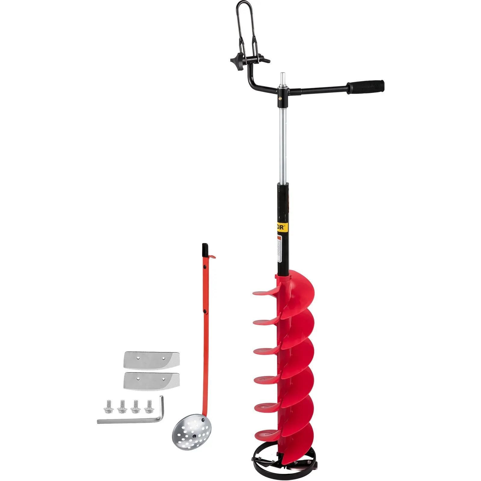 【Summerfinds】VEVOR Ice Drill Auger 8'' Diameter Nylon Ice Auger41'' Length Ice Auger BitAuger Drill w/ 14'' Adjustable Extension RodRubber HandleDrill AdapterReplaceable Auger Blade for Ice Fishing Red