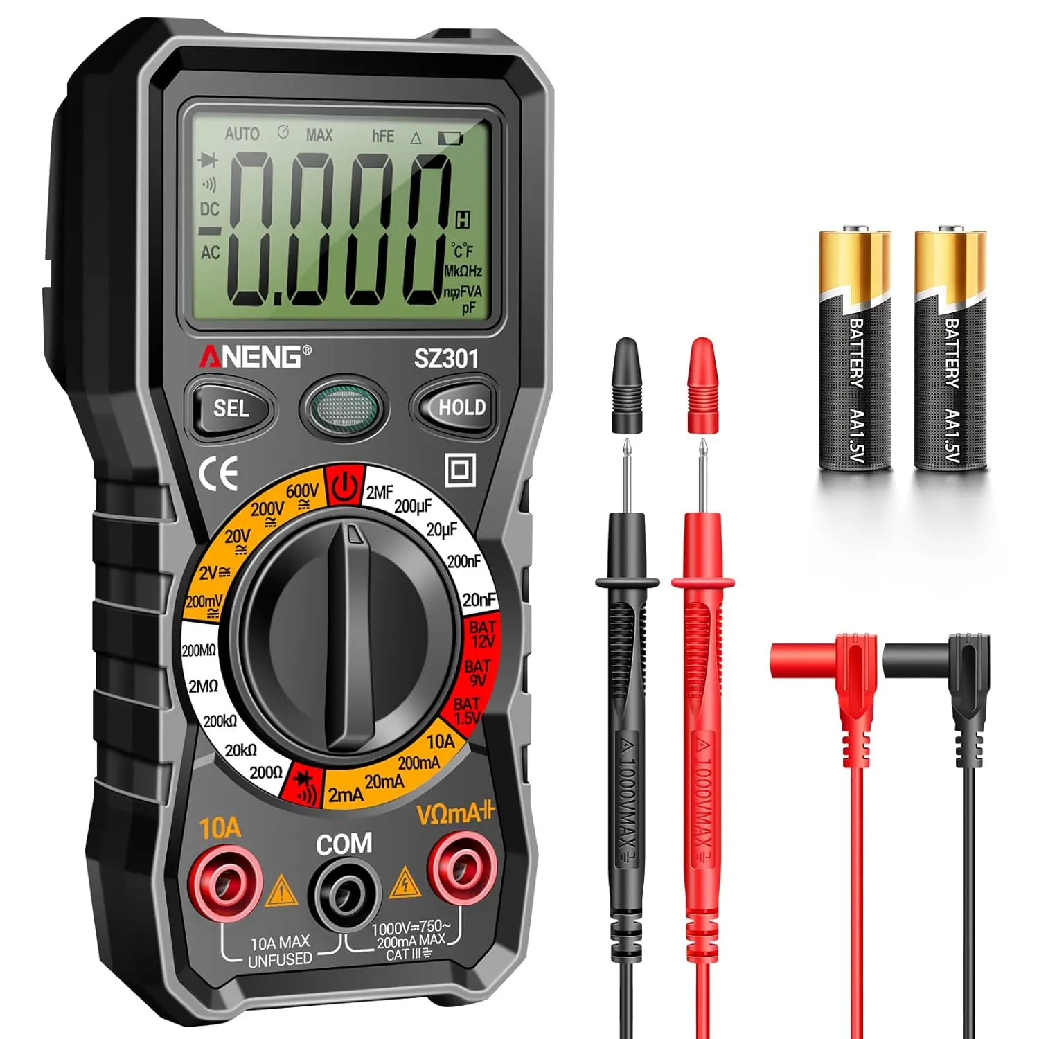 Digital Multimeter with Case,DC AC Voltmeter,Ohm Volt Amp Meter,Measures Voltage,Current,Resistance,Continuity,Diodes,Electric Tools for Househould Outlet,Automotive Battery Test