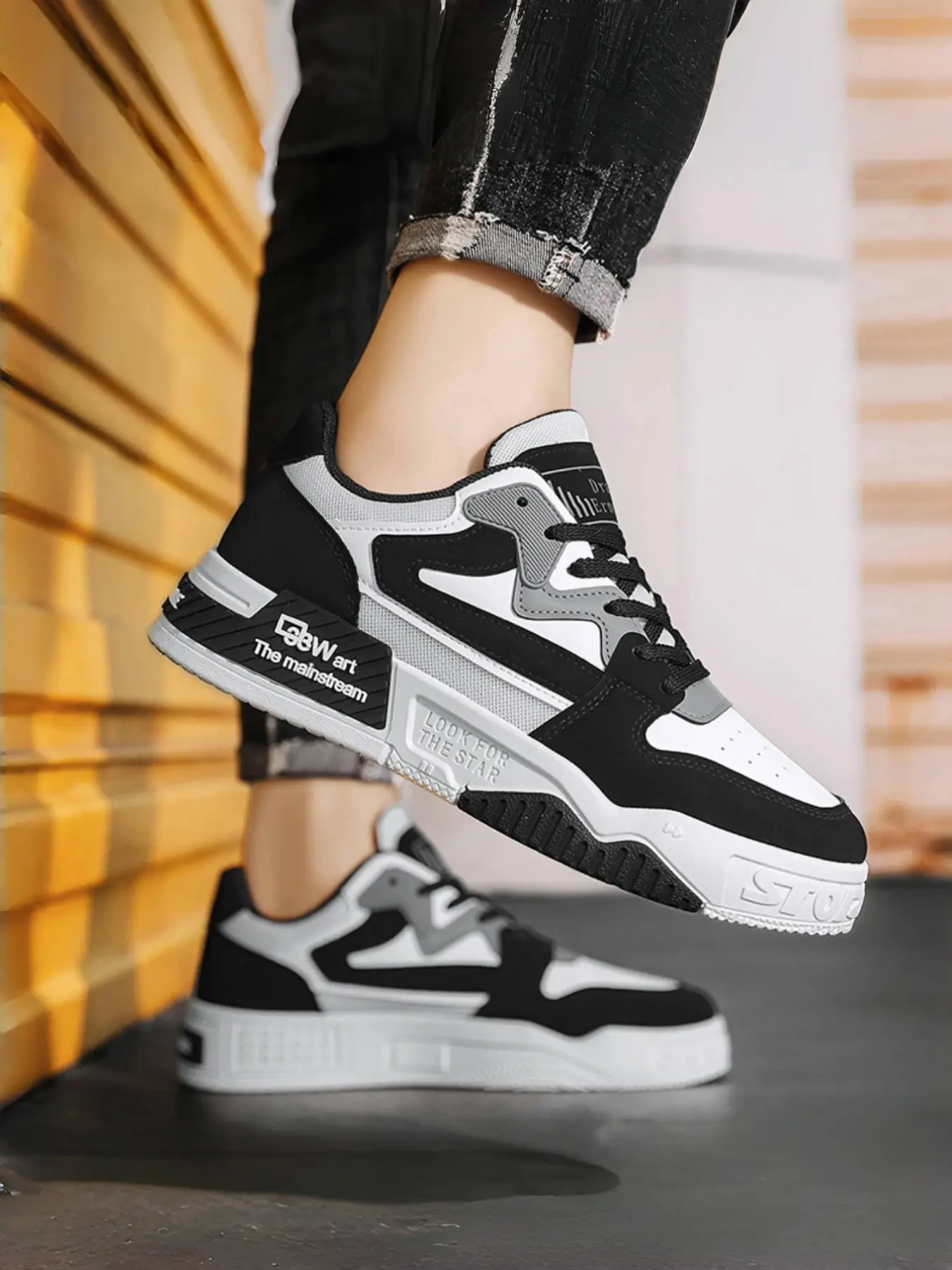 New Men's Thick Sole Waterproof Non-Slip Panda Sports Casual Shoes, Fashion Sneakers for Teenagers All Seasons, Lace Up Sneaker, Fashionable Casual Sneakers, Thick Soled Sneakers, Sneaker Slip Resistant