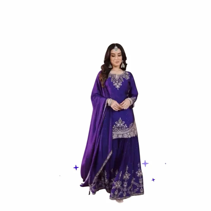 Women's Plus Size Lady's Embroidered Silk Clothes Sarara Set - Heavy Embroidery Work, Ideal for Special Occasions, Festival Season, Embroidered Set