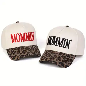 Unisex Letter MOMMIN' Embroidered Leopard Print Patchwork Baseball Cap Outdoor Adjustable Sunscreen Leisure Hat Spring Autumn Travel Tourism Beach Vacation
