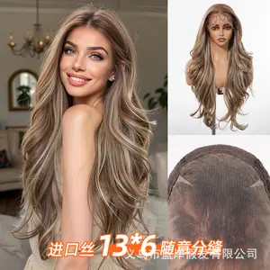 Hot Sale 13*6 Large Lace Wig for Women Light Brown Highlighted Long Curly Hair Realistic Breathable