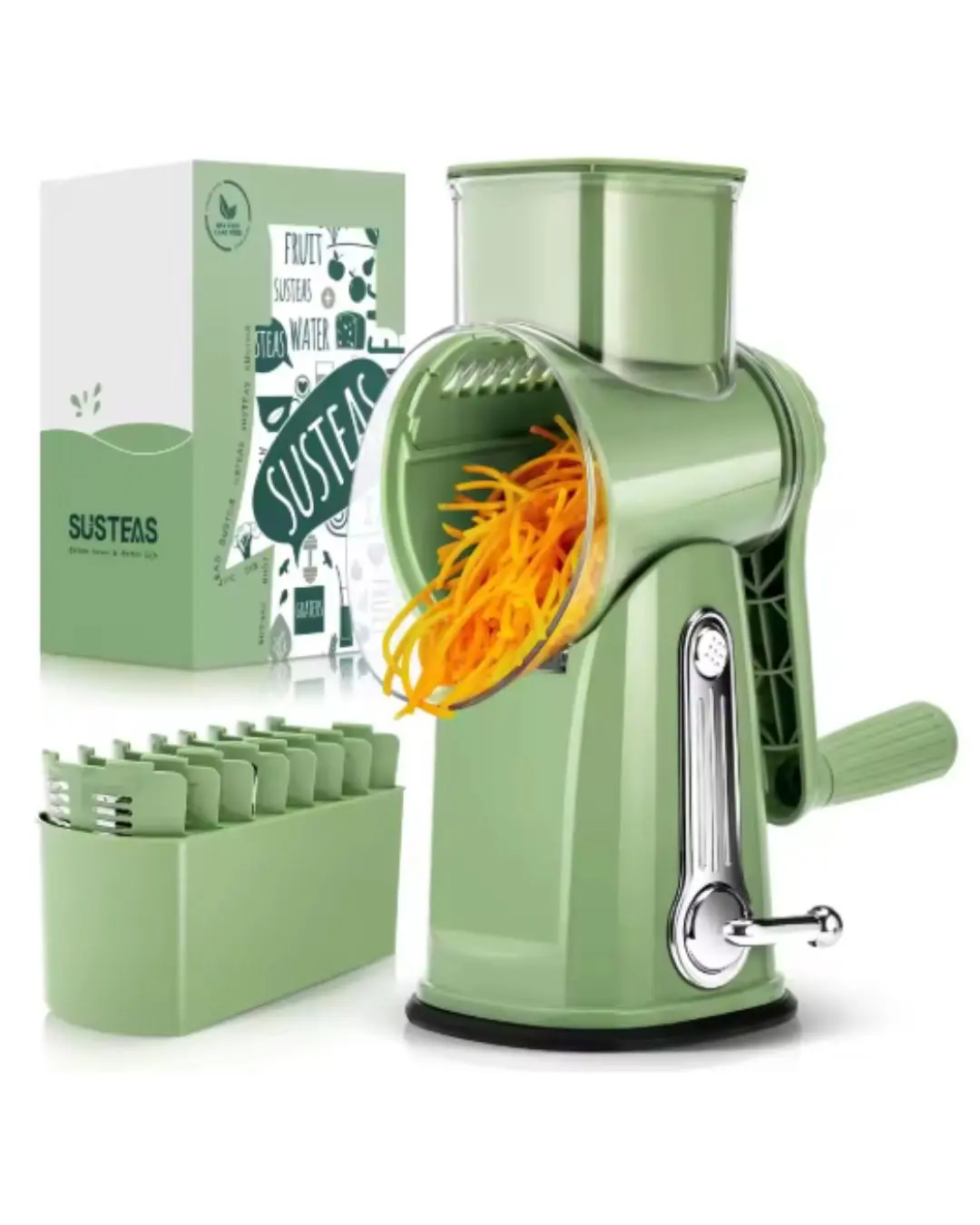 Trending Rotary Cheese Grater with Handle – 5-in-1 Food Shredder & Mandoline Slicer