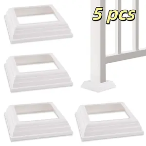 Set of 5 White Vinyl Covers for Post Bases, Featuring a Split Design for 4X4 Fences And Railings