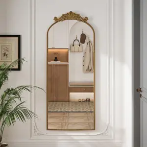 58"x24" Vintage Arched Full Body Mirror with Ornate Carved Top, Wall Mounted Large Dressing Mirror for Bedroom, Living Room – Bronze Frame