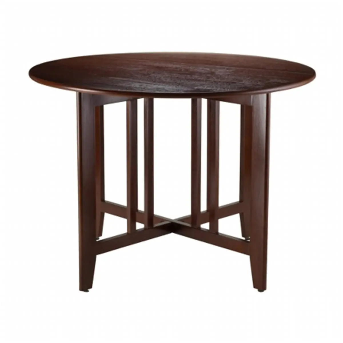 212 MAIN Mission Style Drop Side Folding Table - 42-in Round Antique Walnut Finish, for Dining Room, Craft, Game Use & Outdoor Spaces, Dining Room Table, Craft Table