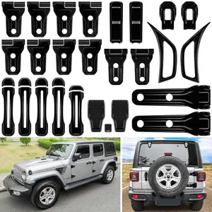 26PCS Full Set Exterior Decoration Trim Kit for Jeep Wrangler JL JLU 2018-2025 Door Hinge Handle Engine Hood Hinge Hood Latch Wheel Eyebrow Side Air Outlet Rear Tailgate Window Hinge Cover (Black) (Carbon Fiber) (Forging Pattern) (Red) (Pink) (Purple)