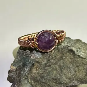 Copper and Amethyst Wire Wrapped Ring - Customized Sizes 5-13 for Spiritual Balance