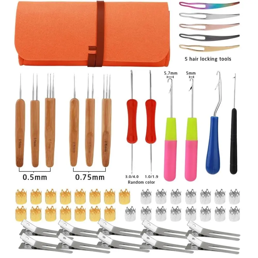 Pack of 58 Dreadlock Crochet Hook Tool, 6 Dreadlock Crochet Needle for Hair, Different Size Bent Latch Hook, Crochet Hooks for Hair Braiding with Case Great for Extending and Braiding Long Hair, Mending Broken Socks, Rugs and More