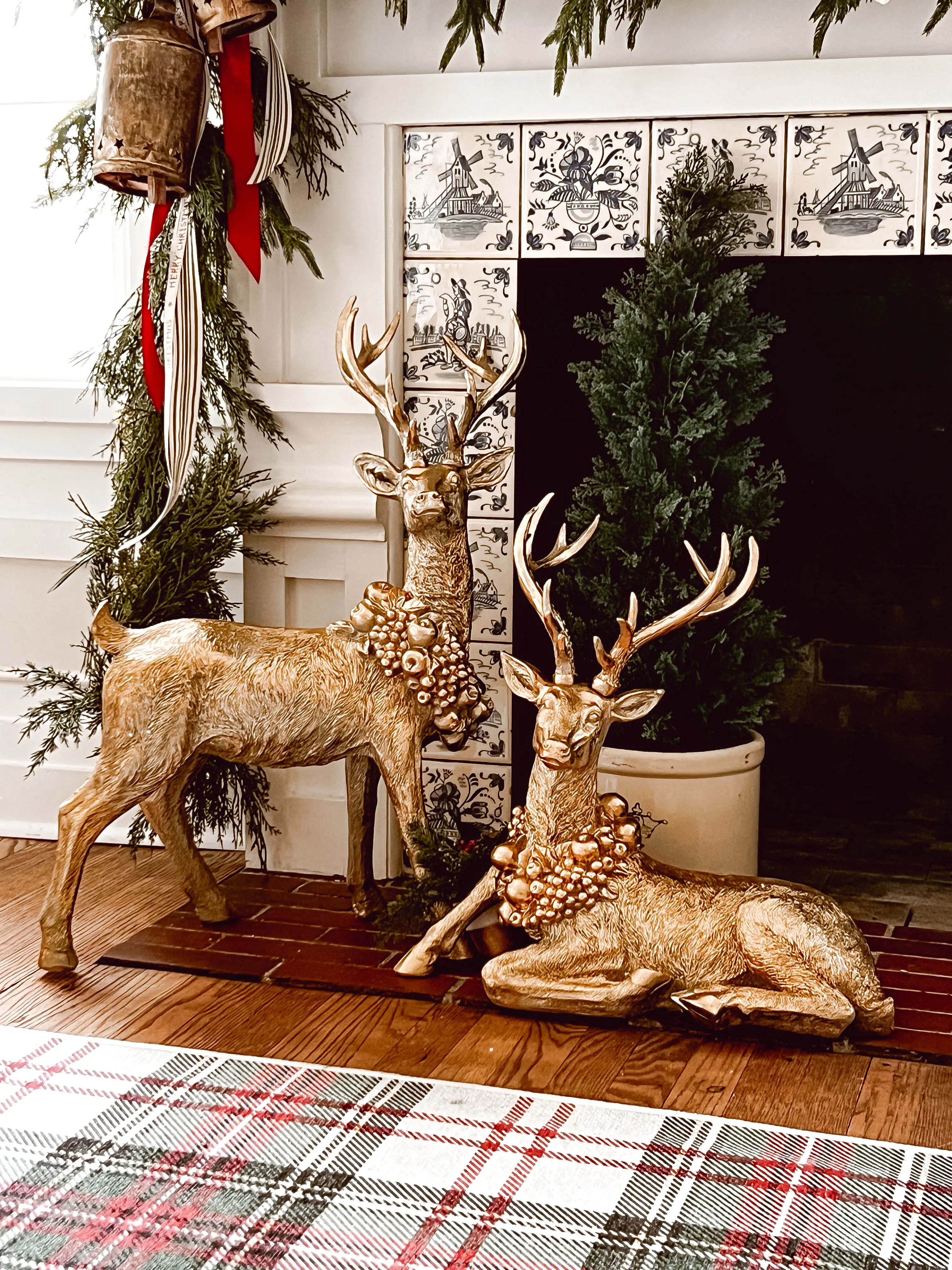 Festive Deer With Wreath Figurine Standing