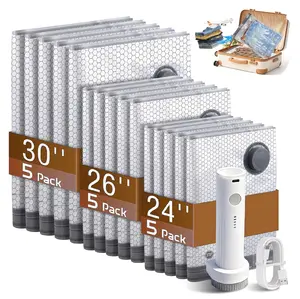 [2026 Upgraded] X7 Cordless Travel Vacuum Storage Compression Bag Set with Rechargeable air Pump 15 Pack Waterproof &Reusable Compression Packing Bags for 3Size, 140L/Min Powerful Air Removal,Perfect for Carry-On Suitcases Summervibes
