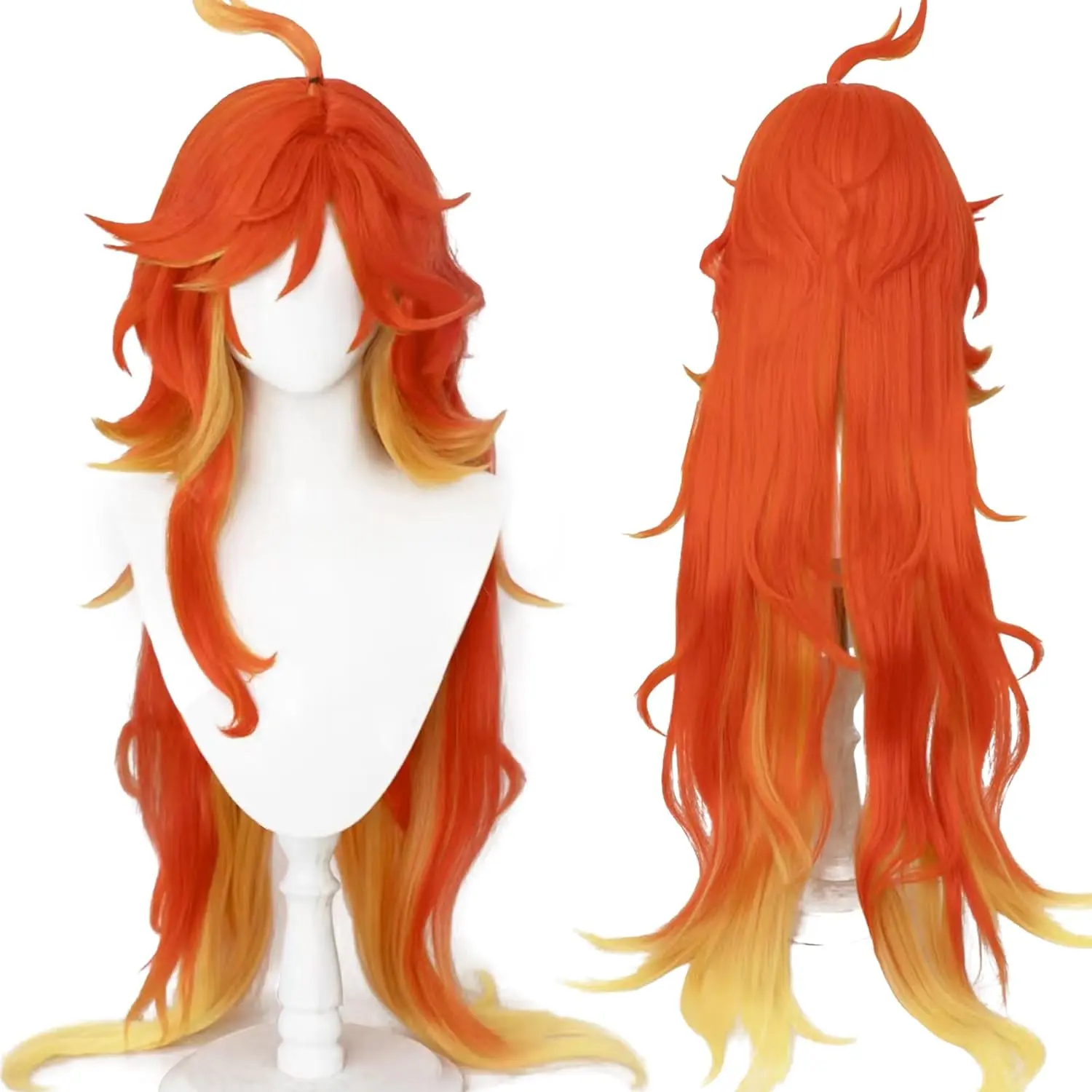 Anime Mavuika Red Orange Yellow mixed Wigs Long Wavy Hair for Women Men COS Flame-Pricess Fox Pyro Archon cosplay Wig Game Wig Halloween,Christmas,Comic con,Stage Show,Party