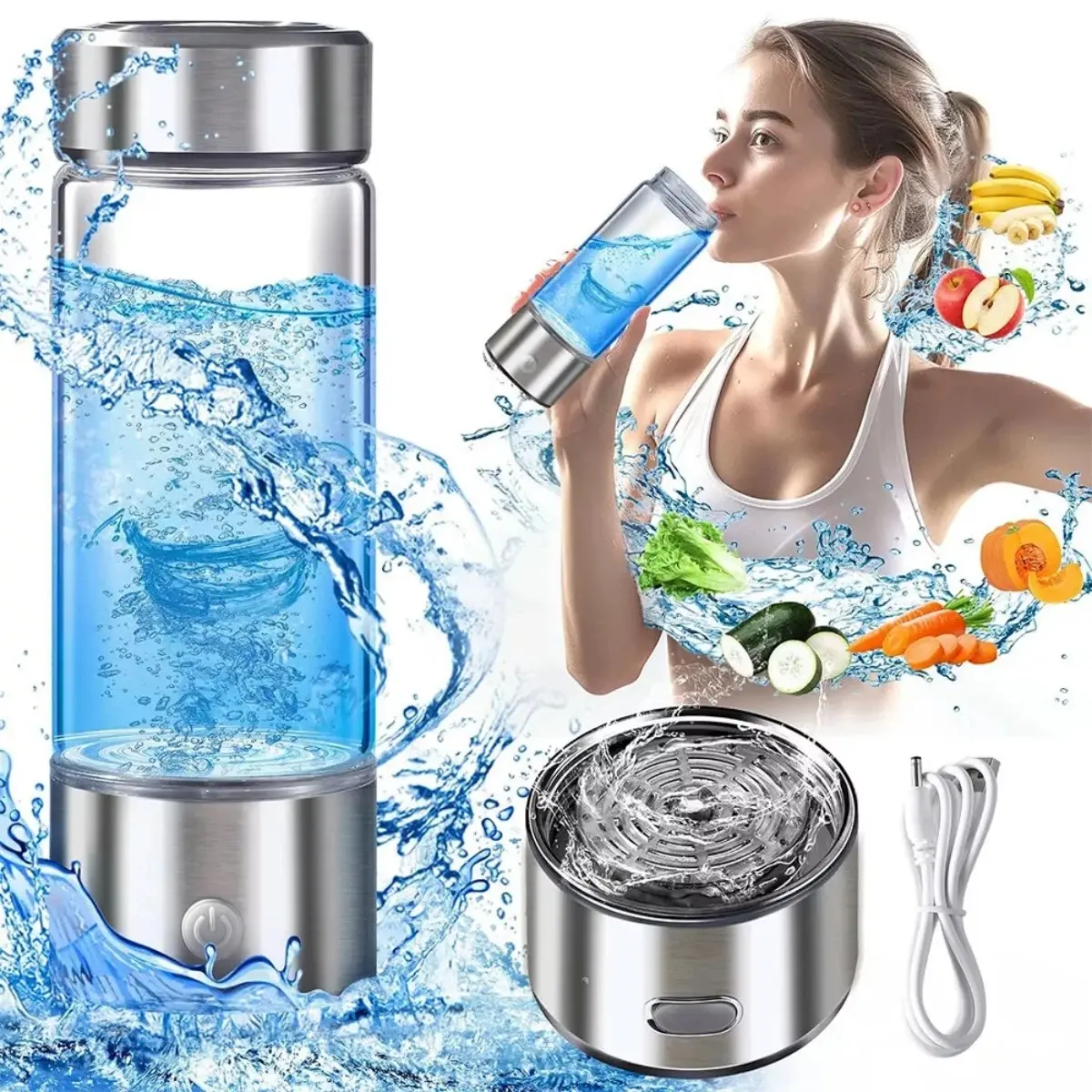 Hydrogen Water Bottle, 1 Count Hydrogen Water Generator, Water Glass Cup Rich in Hydrogen, Drinkware Mug for Home School Outdoor Travel, Boyfriend Gifts, Gifts for Girlfriend, Travel Essentials