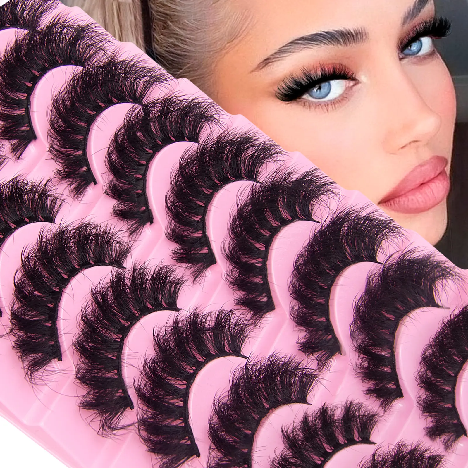 PURELEOR Fluffy- False Lashes 18mm 3D DD Curly Long Thick Messy Dramatic Synthetic Faux Mink Eyelashes Makeup 10 Pairs Comfortable Daily Wear for Christmas New Year Gift,back to school