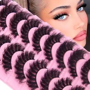 PURELEOR Fluffy- False Lashes 18mm 3D DD Curly Long Thick Messy Dramatic Synthetic Faux Mink Eyelashes Makeup 10 Pairs Comfortable Daily Wear for Christmas New Year Gift