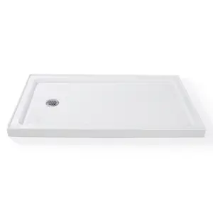 Garvee Upgraded Modern Non-Slip Shower Base Pan – Rectangular Bathroom Tray – Wear-Resistant Acrylic, Center Drain, Easy Install & Clean – Fits 60x32 & 48x32 inches