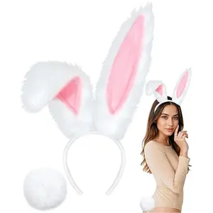 " Bunny Ears Headband & Tail Set" - Polyester Material, Perfect for Themed Events or Daily Wear
