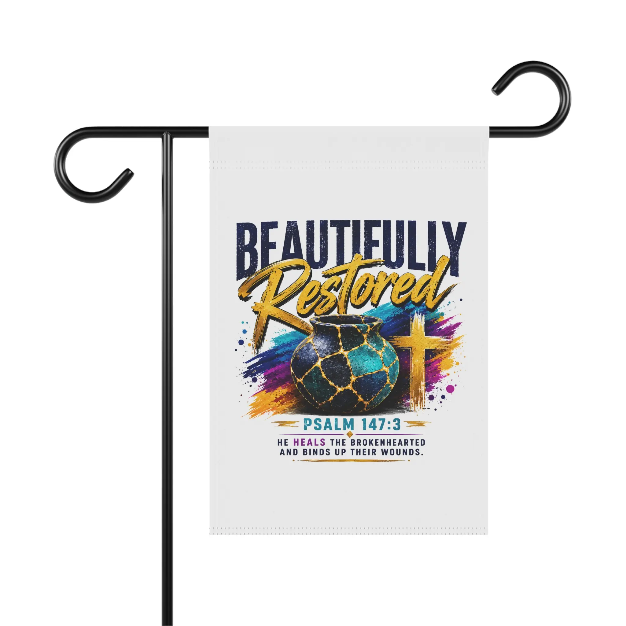 Beautifully Restored Garden Flag | Psalm 147:3 Christian Banner
