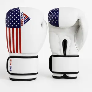 Stellman Gladiator 3.0 White High-Padded Boxing Gloves - Snug Closure, Customizable Fit, US Flag Print, Patriotic Design