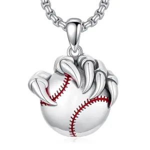 MEIDERBO Bear Claw Baseball Necklace 925 Sterling Silver Necklaces for Men Pendant Chain Jewelry Gift
