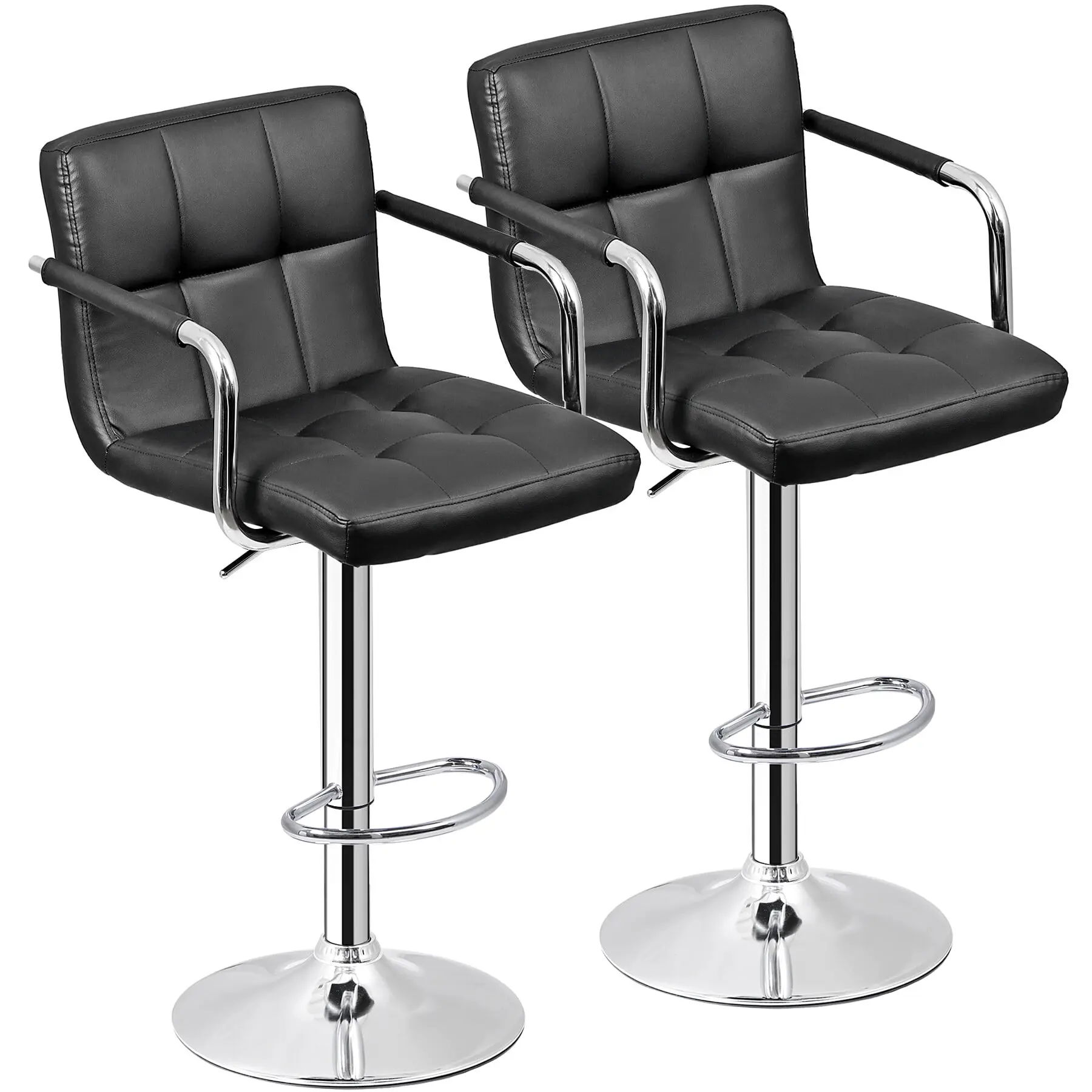 Segawe 2-Seat Heavy Duty Metal Home Bar Furniture - 360-Degree Rotating Armless Swivel Chairs, Adjustable Padded Modern PU Leather Kitchen Stools, Glossy Metallic Legs, Gas Lift, 330 lbs Capacity, Black, Flexible Adjustable Padded Home Bar Furniture