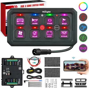 Nilight 8-Gang Switch Panel Circuit Control Relay System with APP RGB Backlight, Double Row Fuse Wiring Harness, Toggle/Momentary/Strobe Flash Modes, Automatic Dimming - 12V-24V Vehicle Accessories with Strobe Light Module for Car, Truck