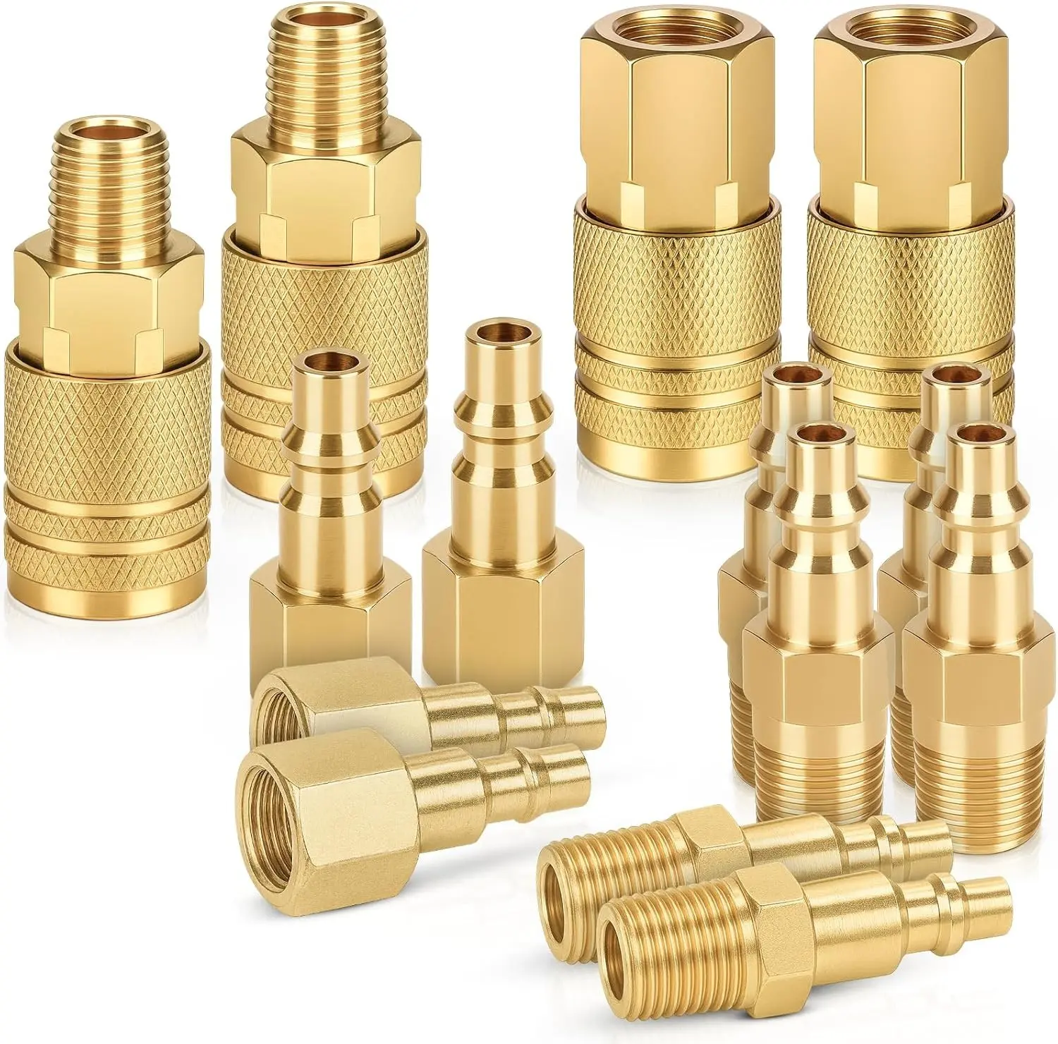 GMOX 14PCS Solid Brass 1/4" NPT Industrial Air Quick Connect Fittings Kit, Push-In Quick Couplers with Locking Balls, Leakproof Hose Adapter for Secure Connections, Air Compressor Users