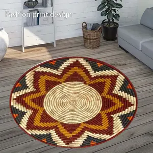 1 woven 2D circular pattern floor mat, Geometric Graphic Rug, Home Decorative Rug, suitable for bedroom, living room, balcony, hotel, entrance, kitchen, bathroom and other places, available in all seasons