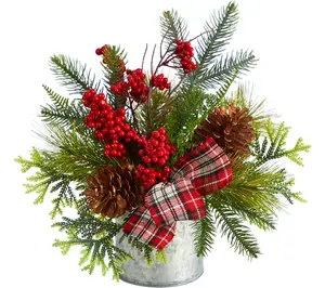 Nearly Natural12" Holiday Winter Pinecones, Berries Decor
