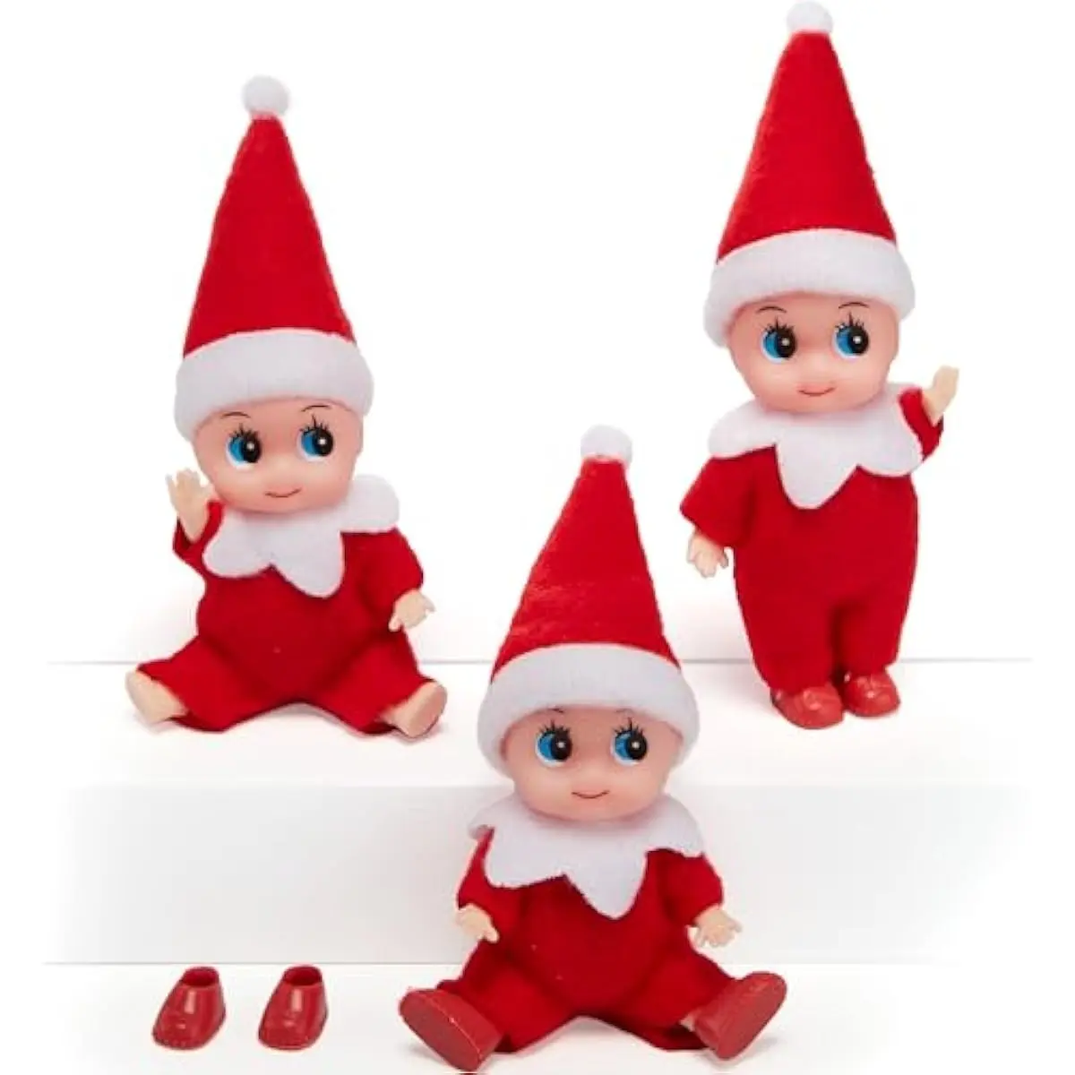 3PCS Christmas Red Tiny Elf Doll Soft Plush Toy for Xmas Decor Gift Accessories and Props, Christmas Party Decoration and Stocking Stuffers