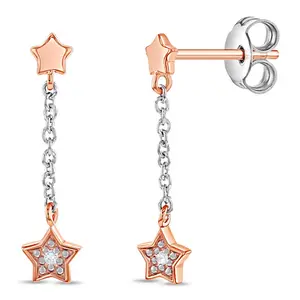 Shooting Stars CZ Chain Dangle Kids / Teen Earrings - Sterling Silver Rose Gold Plated