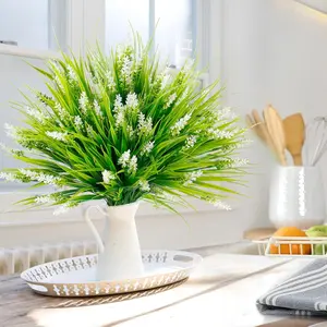 12 Pack Artificial Plants Outdoor, UV Resistant Fake Lavender & Monkey Grass, Faux Plastic Greenery Shrubs for Patio Porch Window Box Decoration, Lifelike Artificial Flower, Decorative Artificial Flowers, Artificial Fake Flowers
