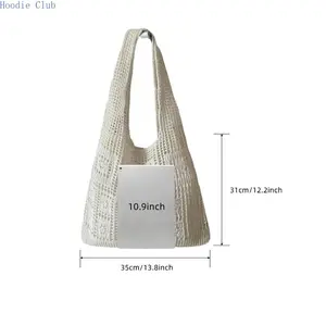 Women's Hollow Out Crochet Tote Bag, Solid Color Fashion Shoulder Bag, High-Quality Casual Versatile Design, Perfect for Daily Commute, Shopping, Beach & Everyday Use Chain Crossbody Folding Pocket Multi-Tool with Line Cutter Shockproof Tablet Dual Camera