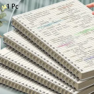 1Pc Spiral Notebook, Transparent Cover, 80 Sheets Grid Paper, Sturdy Twin-Wire Binding, 180° Lay-Flat Design, Smooth Thick Pages for Math Notes, Study Planning, Writing, Sketching, Journaling, Office Work, Desk Stationery and Back to School Supplies