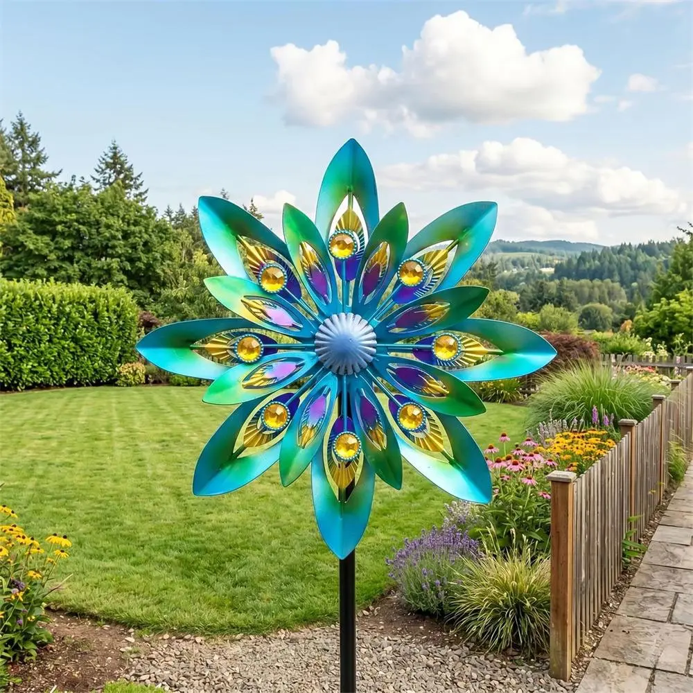 Elegant Outdoor Metal Windmill, Dual Layer Peacock Feather Design, Garden Patio Courtyard Decor, Outdoor Garden Accessory, Perfect Gift, Lawn Decoration, Metal Outdoor Statue